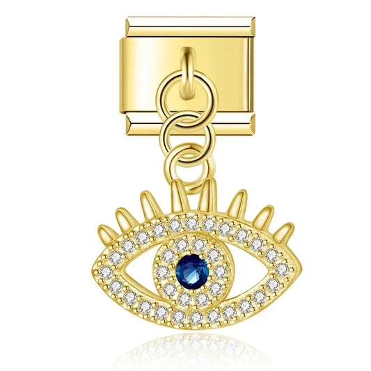 Crystal Evil Eye Italian Dangle Gold Charm