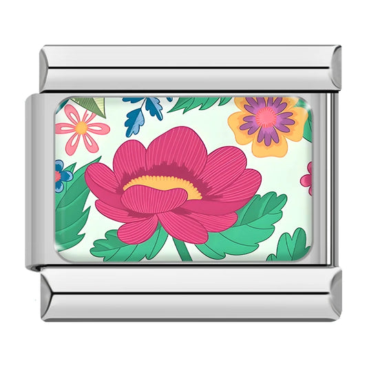 Peony Italian Silver Charm