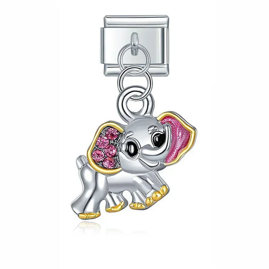Pink Elephant Italian Dangle Silver Charm