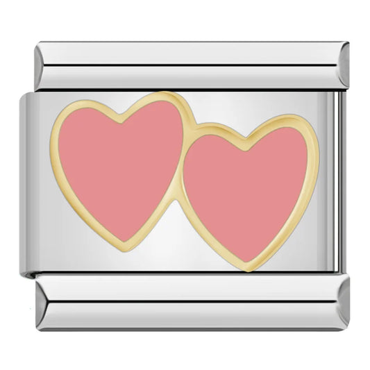 Pink Double Heart Italian Silver Charm