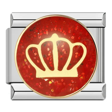 Gold Crown in Red Italian Silver Charm