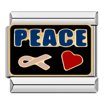 Peace Ribbon And Heart Italian Silver Charm
