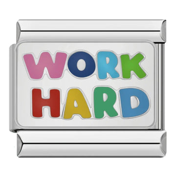 Work Hard Italian Silver Charm