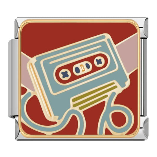 Cassette Tape Italian Silver Charm