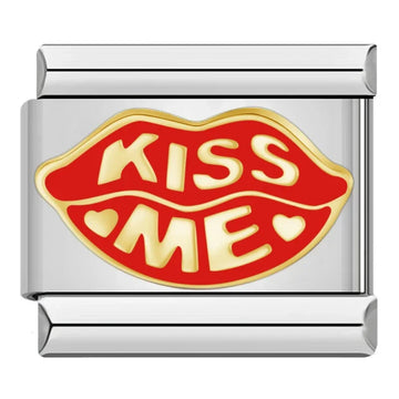 Kiss me Red Lips Italian Silver Charm
