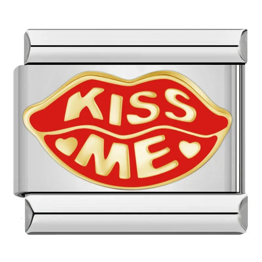 Kiss me Red Lips Italian Silver Charm