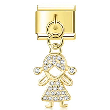 Crystal Girl v6 Italian Dangle Gold Charm