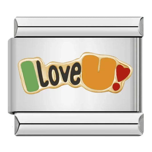 I Love U Italian Silver Charm