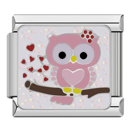 Sweet Owl Valentine's Day Italian Silver Charm