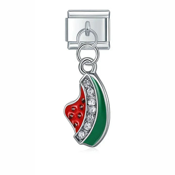 Gem Watermelon Italian Dangle Silver Charm