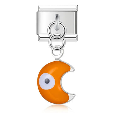 Orange Evil Eye Moon Italian Silver Charm