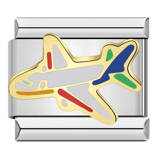 Colorful Airplane Italian Silver Charm