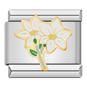 White Daffodil Flower Italian Silver Charm