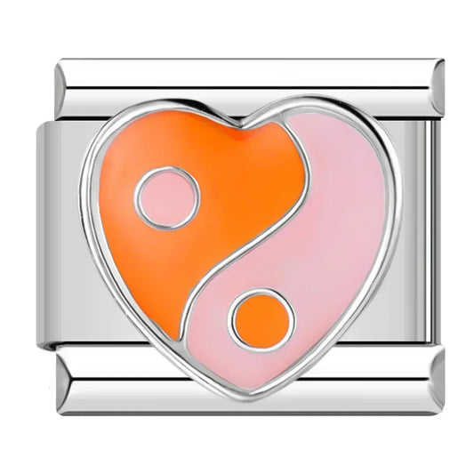 Orange Yin-Yang Heart Italian Silver Charm