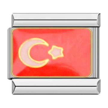Turkey Country Flag Italian Silver Charm