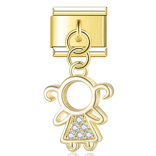 Crystal Girl v1 Italian Dangle Gold Charm