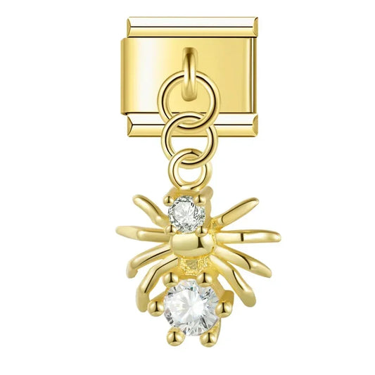 Crystal Spider Italian Dangle Gold Charm