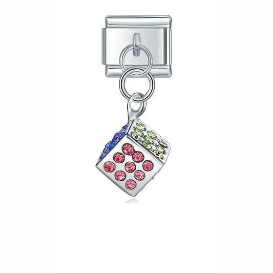 Gem Dice Italian Dangle Silver Charm