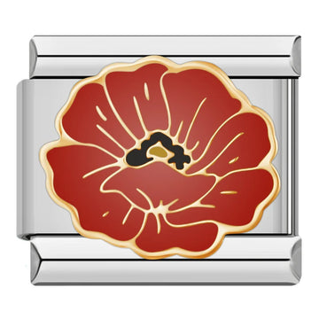 Red Poppy Flower Italian Silver Charm