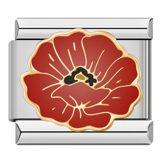 Red Poppy Flower Italian Silver Charm