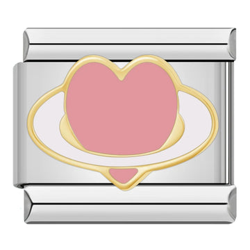 Pink Heart Planet v1 Italian Silver Charm