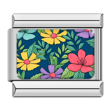 Hibiscus And Cosmos Flower Italian Silver Charm