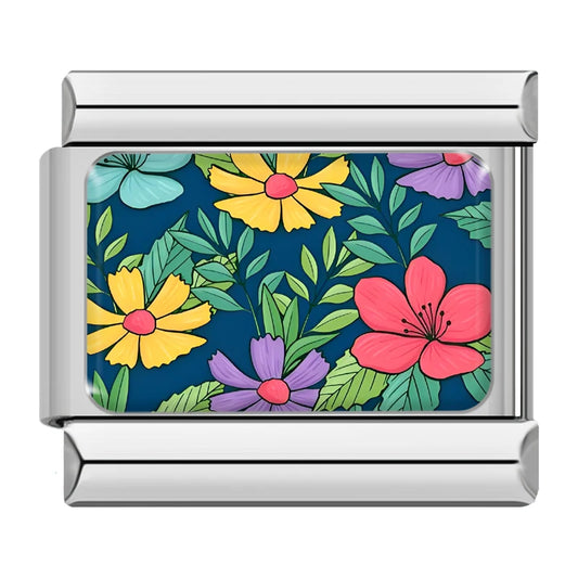 Hibiscus And Cosmos Flower Italian Silver Charm