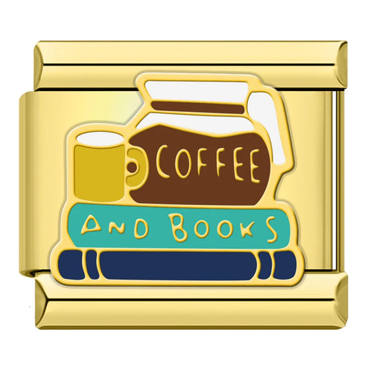 Coffee and Books Italian Gold Charm