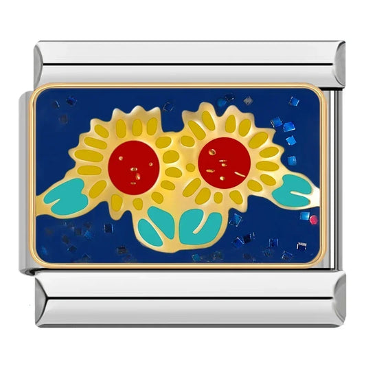 Sunflower Blue Italian Silver Charm
