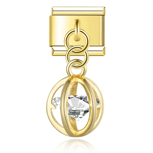 Caged Crystal Italian Dangle Gold Charm
