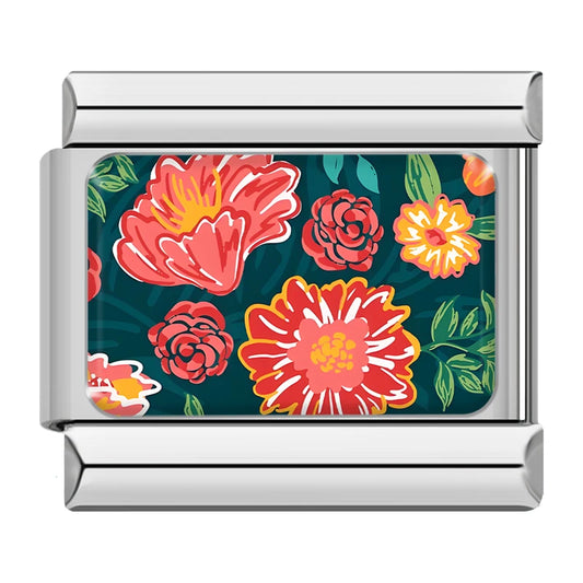 Red Floral Pattern Italian Silver Charm