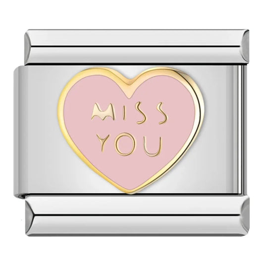 Miss You Heart v2 Italian Silver Charm