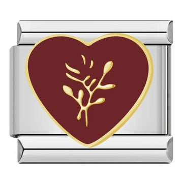 Red Heart with Gold Branch Italian Silver Charm