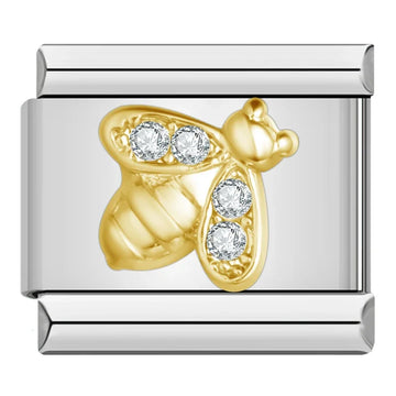 Gold Bee with Crystal Italian Silve Charm