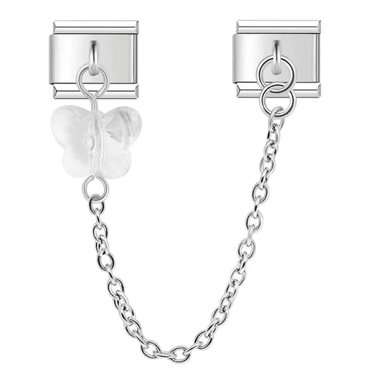White Butterfly Link Italian Silver Charm