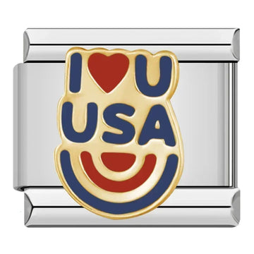 I Love U USA Italian Silver Charm