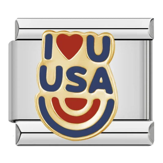 I Love U USA Italian Silver Charm