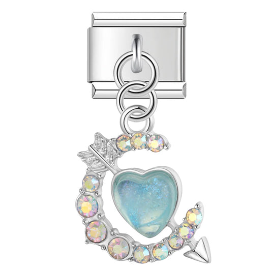 Heart and Arrow Crescent Moon Dangle Italian Silver Charm