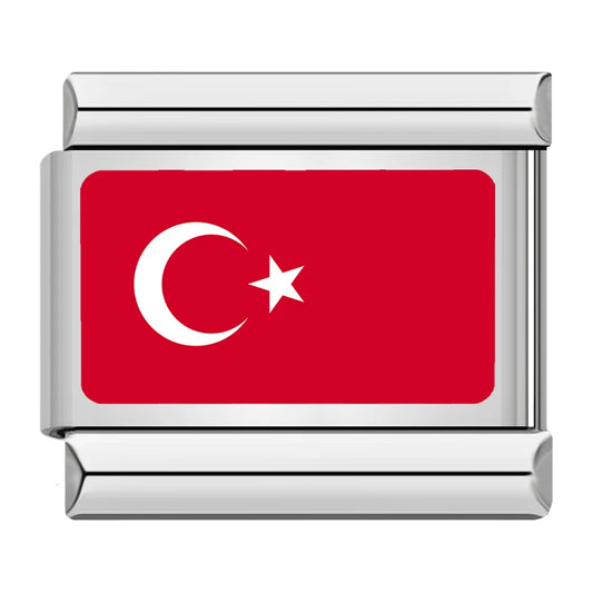 Turkey Country Flag Italian Silver Charm