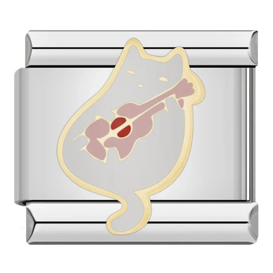 Guitar Cat Italian Silver Charm