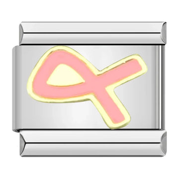 Gold Pink Ribbon Italian Silver Charm