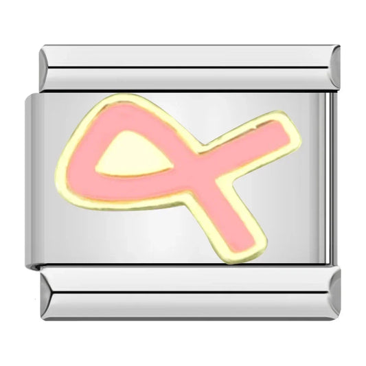 Gold Pink Ribbon Italian Silver Charm