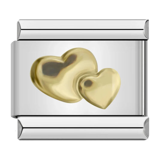Gold Hearts Italian Silver Charm