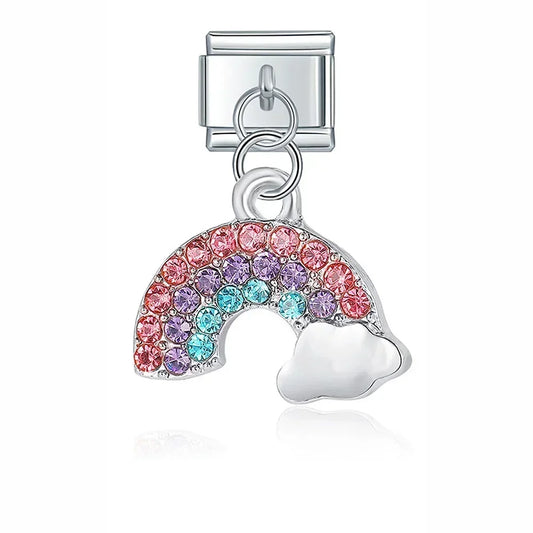 Rainbow And Clouds Italian Dangle Silver Charm