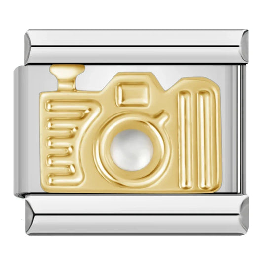 Gold  Camera Italian Silve Charm