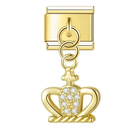 Crystal Crown v2 Italian Dangle Gold Charm