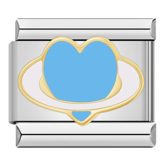 Blue Heart Planet Italian Silver Charm