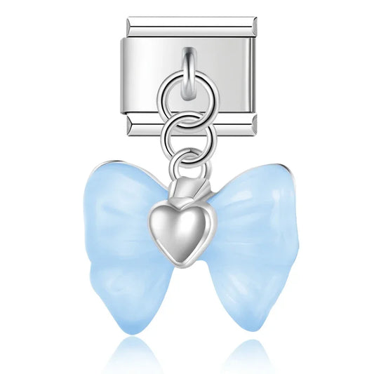Blue Bow Dangle Italian Dangle Silver Charm