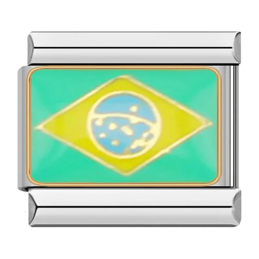 Brazil Country Flag Italian Silver Charm
