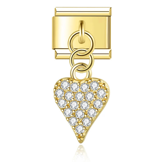Crystal Heart Italian Dangle Gold Charm